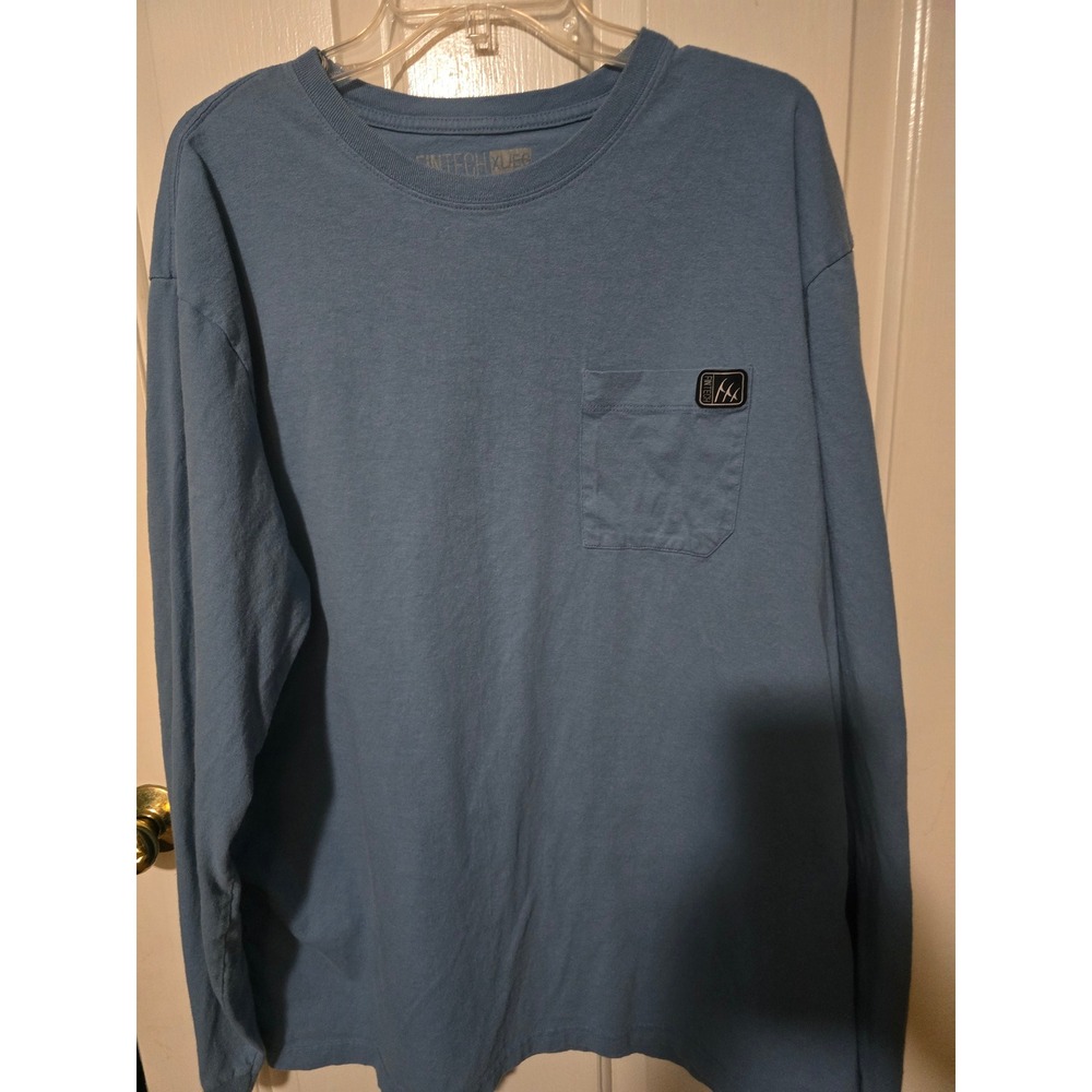 Fintech Mens XL Blue Long Sleeve Pocket T-Shirt Graphic Fishing Tee XL/EG